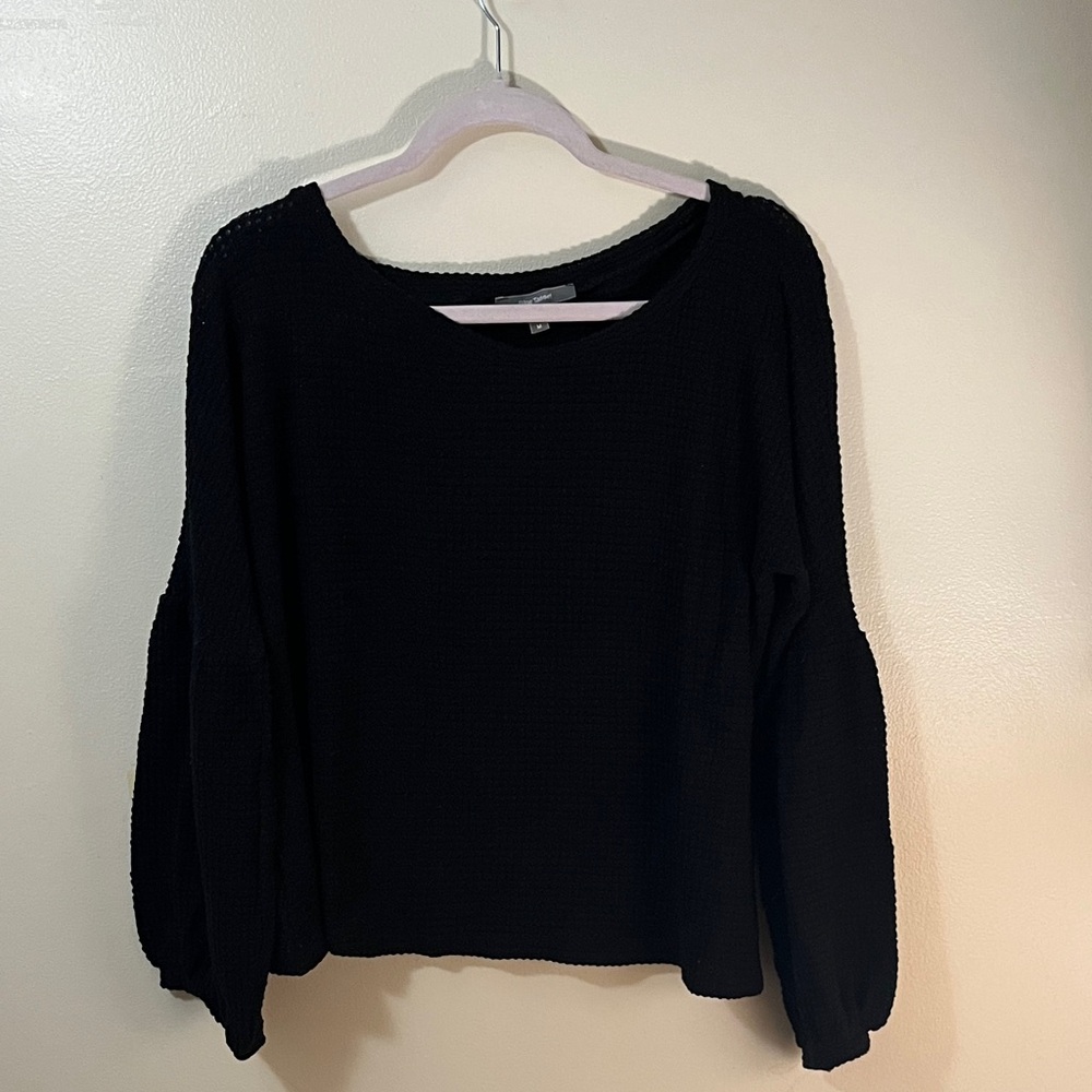 Black Open Weave Crew Neck Sweater